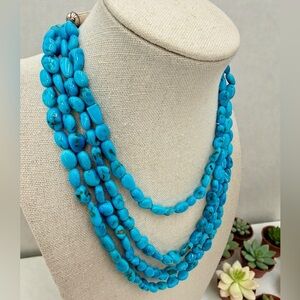 Genuine Turquoise Nugget Double Strand Necklace 30” 32” 73g signed Sterling